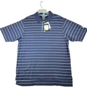 Adidas ClimaLite Navy Striped Golf Polo Shirt Performance Athletic Moisture Lg