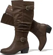 [Luoika] Women's Wide Width Knee High Riding Boots - Low Heel Stretchy Elastic Band Side Zipper Winter Boots.(Extra Wide Calf)