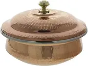 Aakrati Handicrafts Indian Serveware Copper Serving Bowl Tureen with Lid 1 Liter