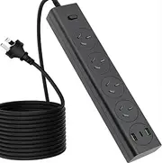 2500W Surge Protector Power Board - 4 Widely Outlets with 2 USB Ports & 1USB C Surge Protection, 1.8M Extension Cord Power Strip, Powerboard Wall Mount for Home Office