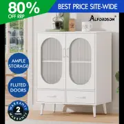 ALFORDSON Sideboard Buffet Storage Cabinet Drawers Fluted Doors Cupboard White