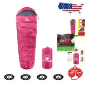 Weatherproof Pink Mummy Sleeping Bag for Adult Campers - Comfortable & Durable