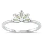 Lotus Ring Rhodium Plated Sterling Silver 925 White Lab Opal 6 mm Size 4 - 10