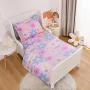 3PC Deep Pocket Bed Fitted Sheet Flat Sheet Set for Kids Twin 3pc Purple Flower