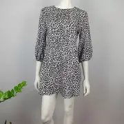 Boohoo Size 10 Shift Dress 3/4 Balloon Sleeves Round Neck Leopard Print Women