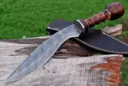 17"inches Hand Forged Fixed Blade Damascus Steel Kukri Knife Leather Sheath