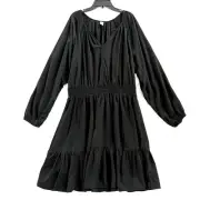 Old Navy Womens Dress Large Black Long Sleeve Smocked Boho Peasant Cottagecore