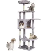 Cat Tree 154 cm Cat Tower with Cat Condo Sisal Scratching Post Light Grey
