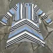 Chicos Top Womens 2 Blue Black Tunic Blouse Striped Comfortable Stretchy Large