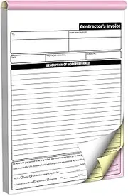 AMXZEA Contractor Invoice Books,3 Part Carbonless Contractor Estimate Book,Work Order Receipt Book with Carbon Copies,7.3 x 11 Inch (50 Sets)