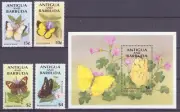 ANTIGUA BARBUDA 1994 MARIPOSAS 4 VALORES + HOJITA BLOQUE MNH