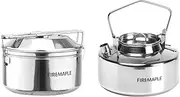 Fire-Maple 1.0L Stainless Steel Camping Kettle and 1.0L Cooking Pot Set, 3-Piece Cookware Set for Backpacking, Camping, Fishing, Bushcraft, Stovetop, Open Fire
