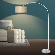 Emitto Modern LED Corner Arch Floor Lamp,Tall Study Standing Lamp for Living Room Bedroom Office,Kids Adult Bedside Reading Light,Home Decor Lighting,Adjustable,White Linen Shade,White Marble Base