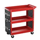 3-Tier Tool Cart Storage Trolley Workshop Garage Pegboard Hooks Red Giantz