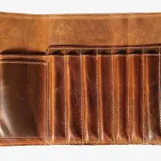 Vintage Leather Art Roll: Genuine Brown Pencil & Brush Organizer for Students, A