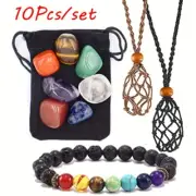 10pcs Healing Crystal Stone Set 7 Chakra Crystal Beginner Kit Gemstone Bangle