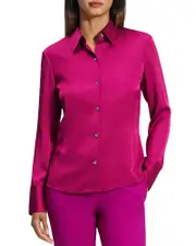 Theory Slim Satin Button Down Top