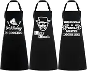 Lemecima Set of 3 Women Kitchen Aprons with Funny Quotes Pocket Apron with Adjustable Waist Tie Cute Aprons for Cooking