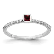 14k White Gold Real Diamond and Princess Garnet Ring