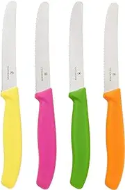 Victorinox 4.5 Inch Utility Knife Set | Razor Sharp Serrated Edge, Ergonomic Fibrox Pro Handle, Four (4) Pack, Multi Colored