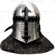 Medieval Steel Armor Guardian Helmet Removable Roa Combat With Riveted Chainmail