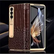 Leather Phone Case for Samsung Galaxy Z Fold5 Fold 5 4 3 Fold4 ZFold5 ZFold3 Back Cover with Tempered Glass Mirror Film 1, Galaxy Z Fold