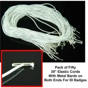 Sicurix 68080 30" Elastic Cord with Metal Barbs On Both Ends, White, Pack of 50