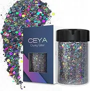 Ceya Holographic Chunky Glitter, 4.9oz/ 140g Silver Grey Craft Glitter Powder Mixed Chunky & Fine Flakes Iridescent Nail Sequins for Nail, Hair, Epoxy Resin, Tumblers, Slime, Painting, Festival Decor