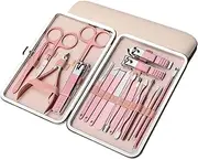 Nail Clippers Set Travel Manicure Set with Pink Case, Professional Nail Clipper Set 18 In 1 Stainless Steel Pedicure Care Grooming Kit with Splash Proof Nail Clipper Nail Clippers Portable Set