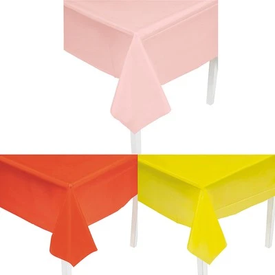 Fun Express Rectangle Disposable Plastic Tablecloth Assortment Orange, Yellow &
