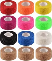Cherish tea 12 Pieces Self Adhesive Elastic Bandage Wrap Stretch Self-Adherent Tape for First Aid,Sports, Wrist, Ankle (10 Colors,1 Inches x 5 Yards Each)
