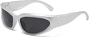 [SHEEN KELLY] Polarized Y2K Wrap Around Sunglasses Women Men Trendy Sports Eyeglasses Silver Mirrored Rider Glasses