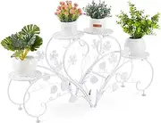 Medla Plant Stand Shelf Holder, 4 Flower Pot Display Holder Metal Plant Stands Indoor Outdoor Plant Table Ladder Shelf for Window Desk Patio Garden White