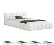 ALFORDSON King Single Size Bed Frame with Boucle Fabric Tufting Upholstery, Mattress Topper Foundation with Wooden Slats, 180kg Capacity, Boucle White