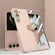 [FANYUAN] Case for Samsung Galaxy Z Fold6 5G, Ultra-Thin Hard PC + Tempered Glass Protective Film, with Metal Ring, Anti-Scratch, Cover Case for Samsung Galaxy Z Fold6 5G.(Rose Gold)