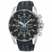 SEIKO SPORTURA SNAE79P1 Quartz Alarm Chronograph Watch Leather Steel 7T62 100m