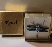 Vintage Signed Monet Silver Tone Rhinestone Dragonfly Brooch Pin NEW ON CARD Box