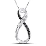 14k White Gold Round Black Diamond Vertical Infinity Pendant .03 Cttw