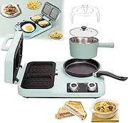 800W Electric Sandwich Breakfast Machine, 4 in 1 Breakfast Station, with Non-stick Griddle + Baking Pan + 1.3L Cooking Pot, Dual Zone Work, for Home 2~3 Breakfast,Light Green