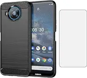 [Asuwish] Phone Case for Nokia 8.3 5G Nokia 8V G5 UW with Tempered Glass Screen Protector Cover and Cell Accessories Slim Silicone Soft TPU Rubber Protective Nokia8.3 8 V Women Men Carbon Fiber Black