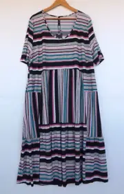 New Taking Shape Dress 20 Womens Stripe Stretch Tiered Black Pink White Teal TS
