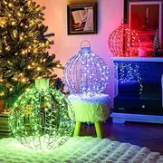 Costway 3 Pack Christmas Light Balls, Christmas Decoration Light Balls w/ 360 Led Lights & Metal Frame & Plug in, Lighted Sphere Balls for Outdoor Indoor Party Yard Lawn Tree Garden Decorations