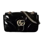 GUCCI GG Marmont Small Black Patent Leather Shoulder Bag New And Authentic