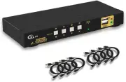 Cklau KVM Switch HDMI 4 Port Wit Audio and 4 Kit Cables, 4 Port HDMI KVM Switch