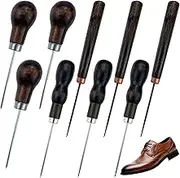 9PCS Scratch Awl Tool, Pin Punching Awl Tool Sewing with Gourd Shape Wooden Handle for Leather Craft Cloth Pouch Hole DIY Handmade Maker Tool
