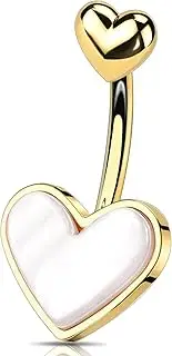 [OUFER] 14G Heart Belly Button Piercing Surgical Steel 316L Belly Button Piercing Jewellery 10 mm Belly Button Piercing Ring Opal Pink Belly Button Piercing Women