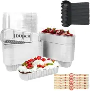 100 Pack Mini Loaf Pans With Lids, Spoons And Stickers Disposable Aluminum Foil