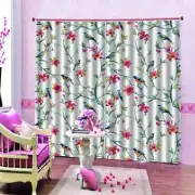 Pink Flowers Birds Printing 3D Blockout Curtains Fabric Window Home Decor