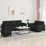 Generic 3 Piece Sofa Set with Cushions Black Faux Leather,3201765