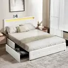 Levede Double Queen Bed Frame with Headboard Storage Drawer LED Leather USB
